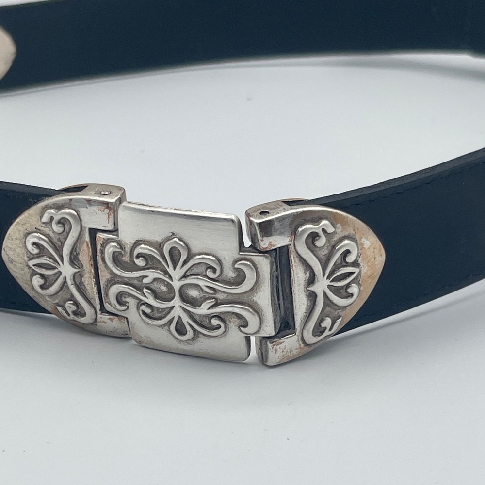 Vintage Western Leather Belt Women's L Black Silver Filigree Concho USA Rodeo - Picture 3 of 9